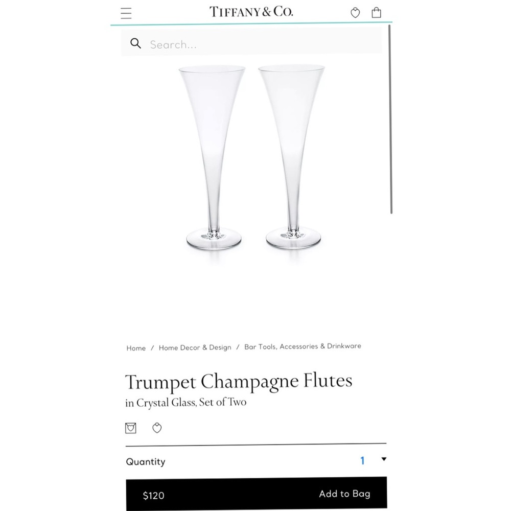 Tiffany & Co. Set of 2 Trumpet Crystal Flutes never used , stickers still intact